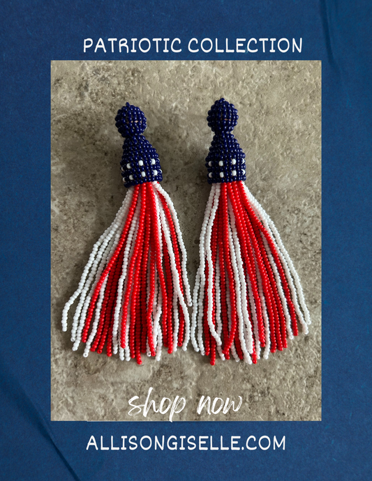 4th Dangling Earrings, Patriotic Earrings, July 4th, Red, White and Blue Earrings