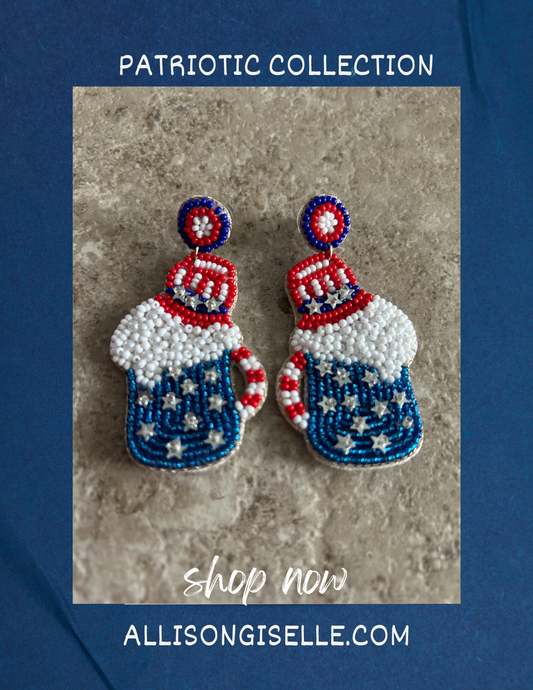 Fourth of July Cheers Earrings, Patriotic Earrings, July 4th, Red, White and Blue Earrings