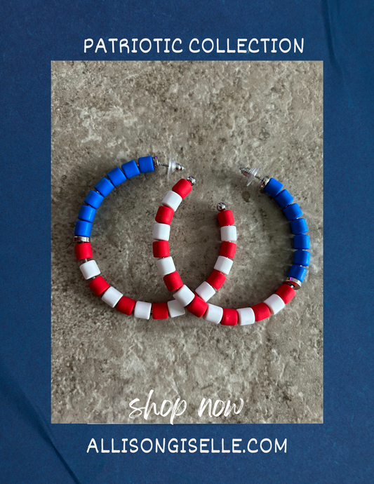 Hoop Fourth of July Earrings, Patriotic Earrings, July 4th, Red, White and Blue Earrings