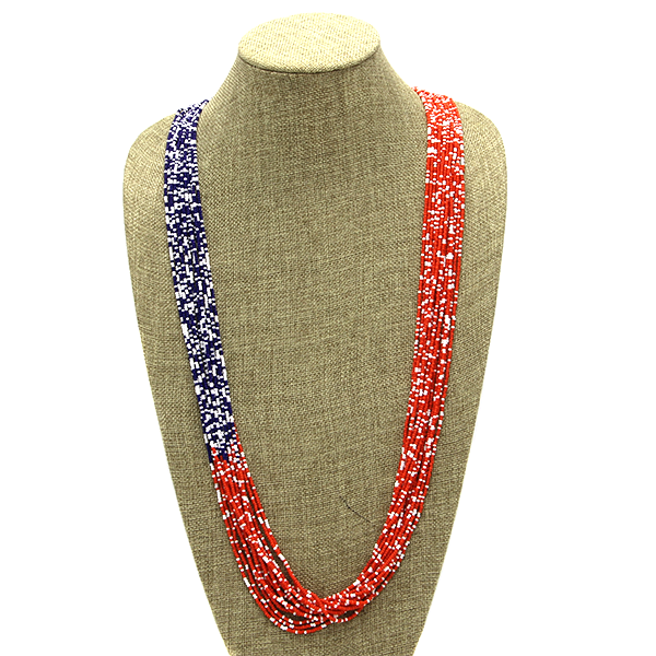 Seed bead multi line multi-colored necklace, Fourth of July, Patriotic