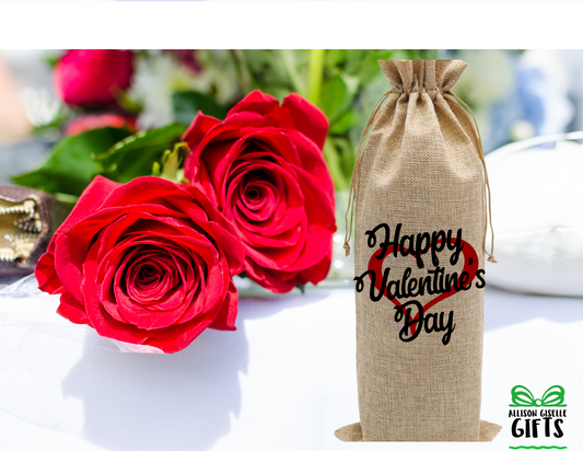 Happy Valentine Day Heart Wine Bag, Wine Totes, Valentine Burlap Wine Bag, Holiday Wine Bags