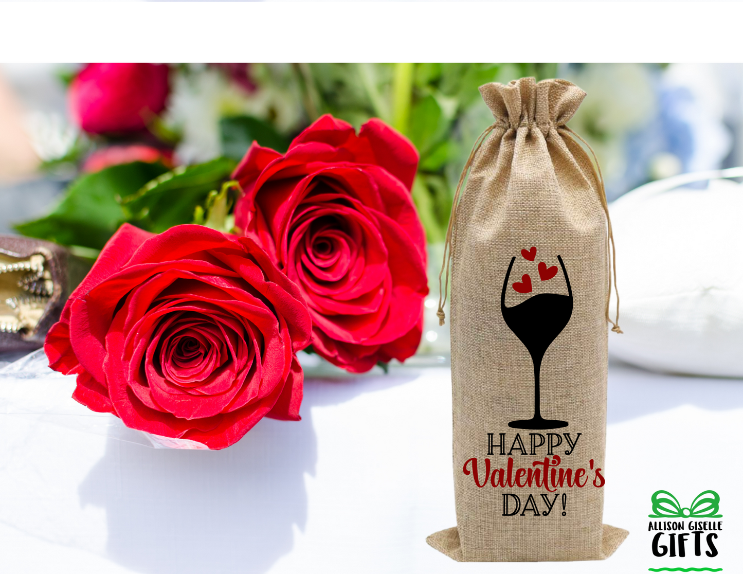 Happy Valentine Day Wine Bag, Wine Totes, Valentine Burlap Wine Bag, Holiday Wine Bags