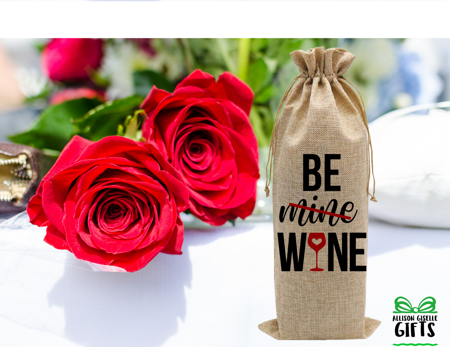 Be MINE Wine Bag, Wine Totes, Valentine Burlap Wine Bag, Holiday Wine Bags