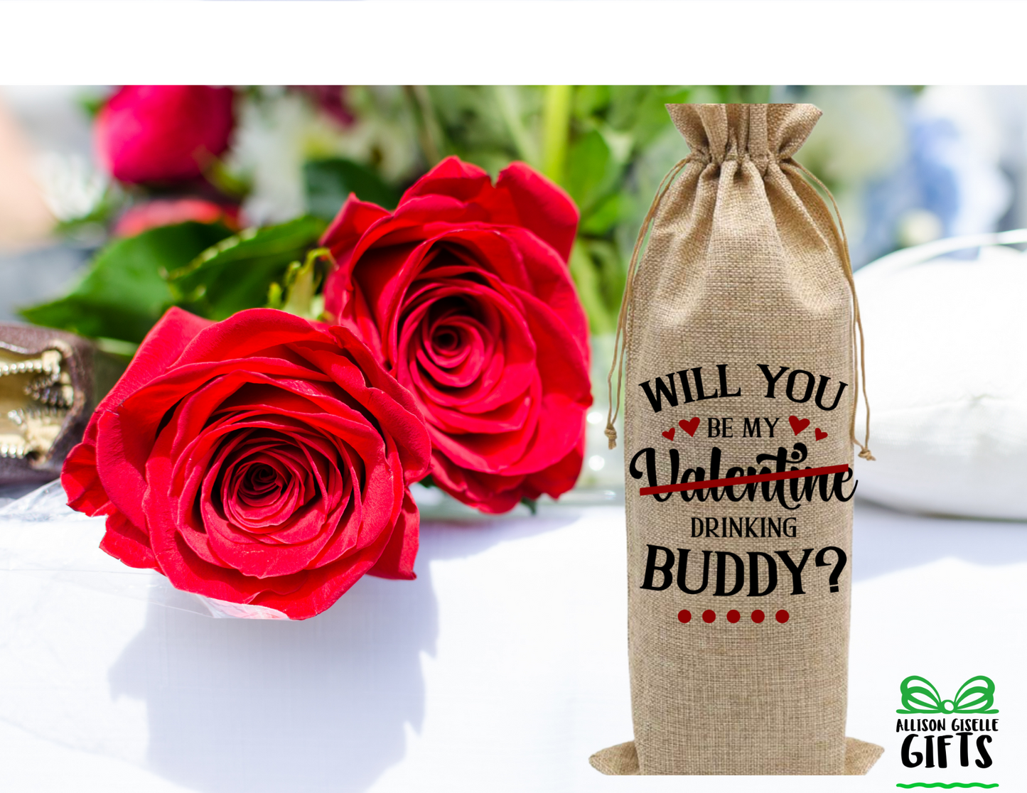 Will You Be My Valentine Wine Bag, Wine Totes, Valentine Burlap Wine Bag, Holiday Wine Bags