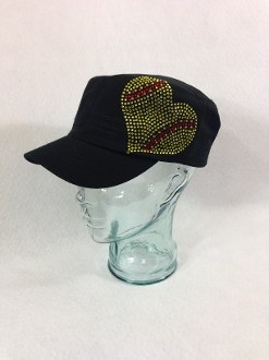 Softball Heart Rhinestone Hat, Softball Hat, Rhinestone Hat, Embroidered Hats, Rhinestone Cap, Hats, Caps