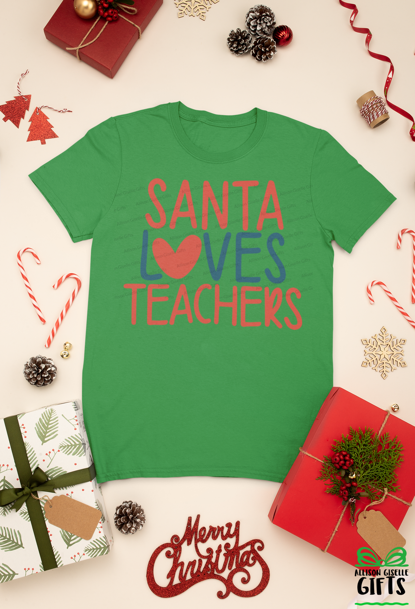 Santa Loves Teachers Christmas Shirt, Christmas Shirt, Christmas Shirt, Holiday T Shirt, Teacher Christmas Gift
