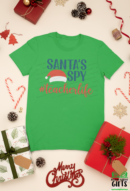 Santa's Spy #teacherlife Shirt Teacher, Christmas Shirt, Christmas Shirt, Holiday T Shirt, Teacher Christmas Gift
