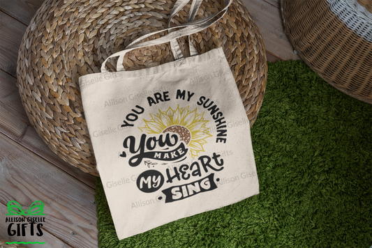 Tote Bags, You Are My Sunshine You Make My Heart Sing Tote, Gifts for Teachers, Canvas Totes, Personalized Totes, Custom Totes